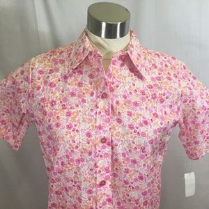 Vtg Sears Shirt Pink Orange Floral Button Front